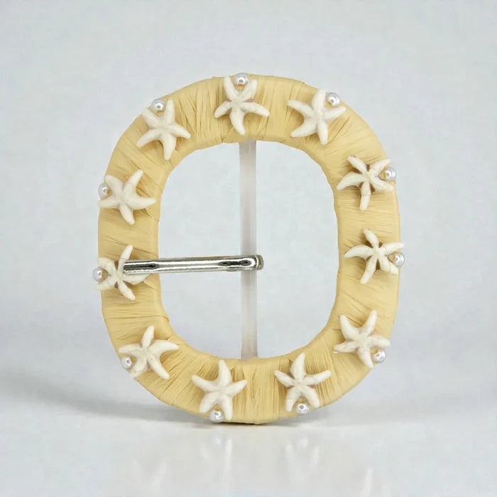 Starfish & Pearl Shell Embellished Raffia Buckle
