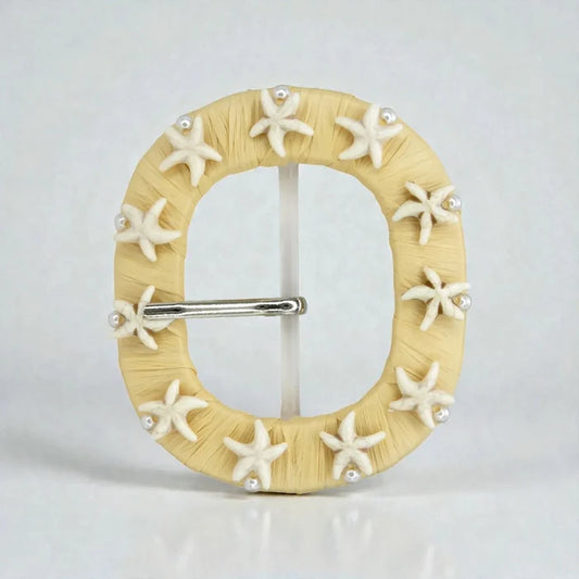 Starfish & Pearl Shell Embellished Raffia Buckle
