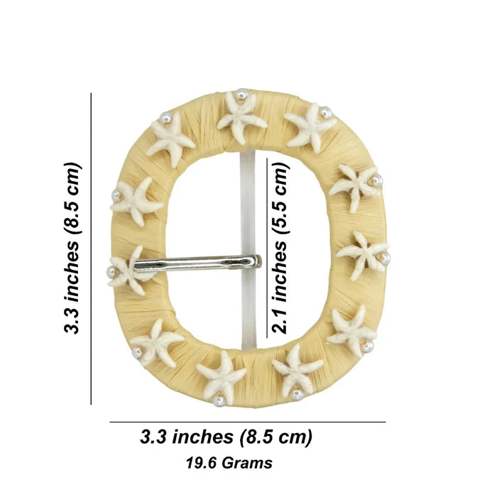 Starfish & Pearl Shell Embellished Raffia Buckle