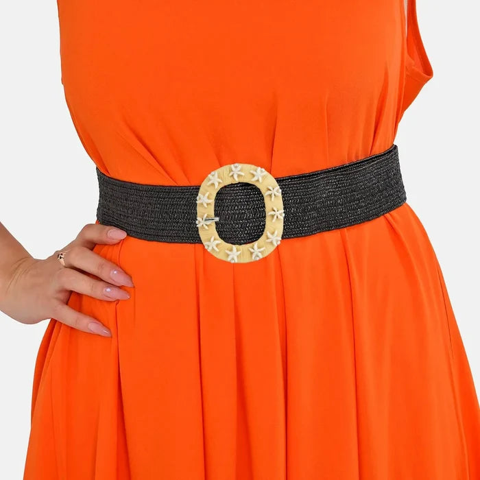 Starfish & Pearl Shell Embellished Raffia Buckle