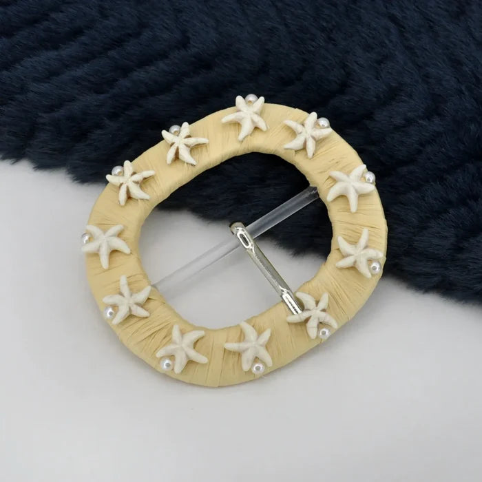 Starfish & Pearl Shell Embellished Raffia Buckle