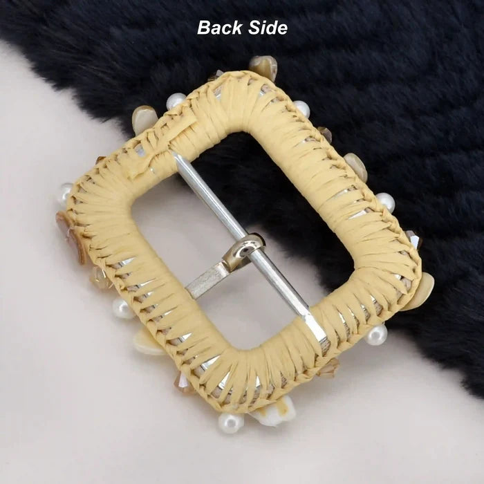 Starfish & Pearl Shell Embellished Raffia Buckle