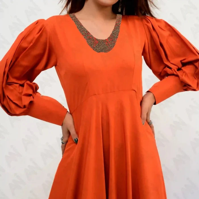 Stylish Beaded Scoop Neckline
