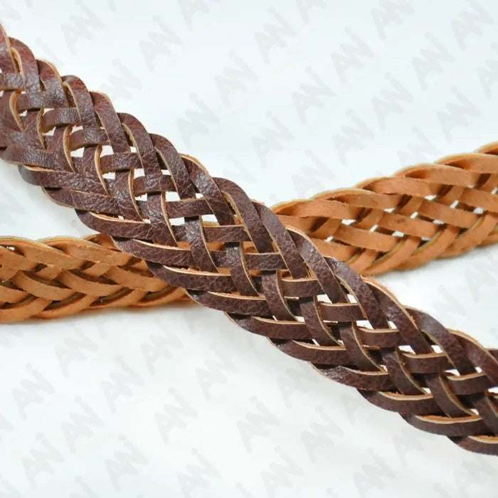 Ani Accessories close-up of a braided suede belt on a white background, ideal for styling as a waist belt for women.