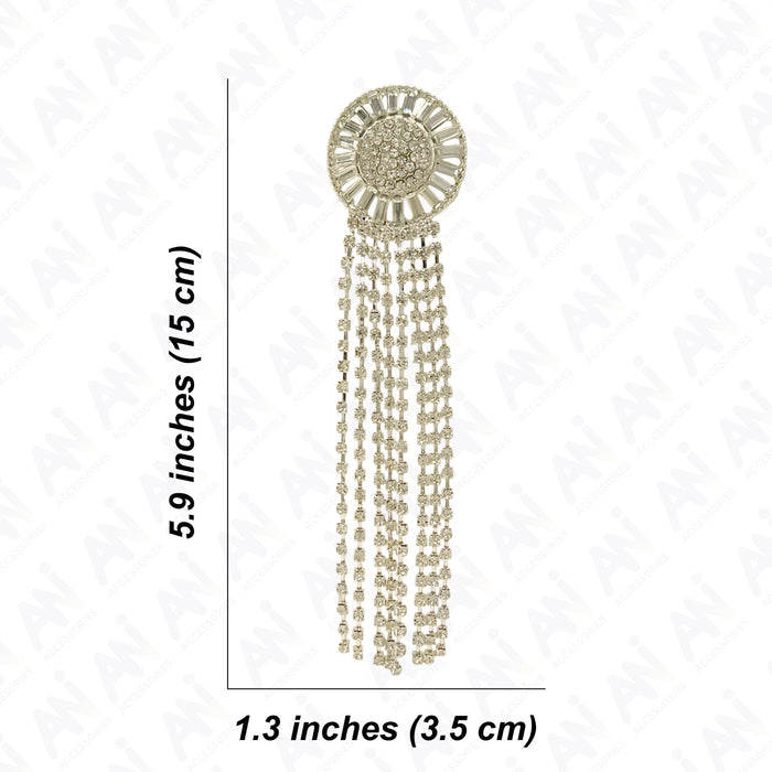 Tassel Rhine Stone Silver Brooch for Men & Women Fashion with detailed design and hanging chains