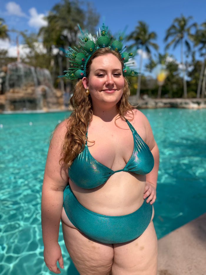 Teal Shimmer High Waist Bikini Bottom
