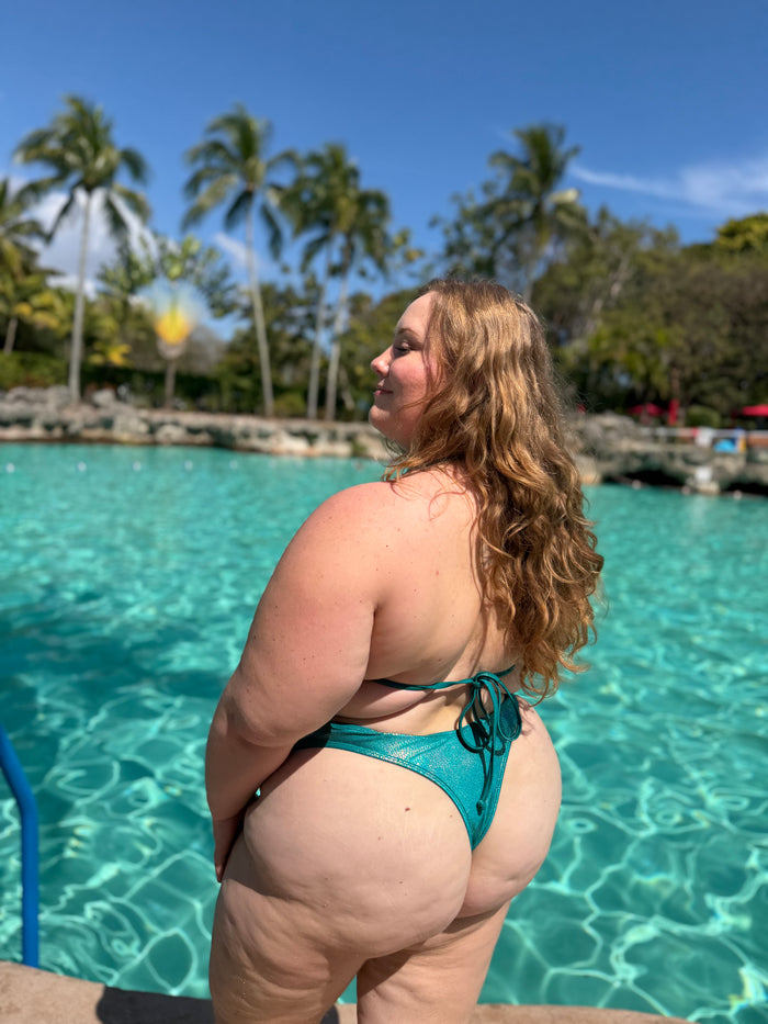 Teal Shimmer Thong Bikini Bottom