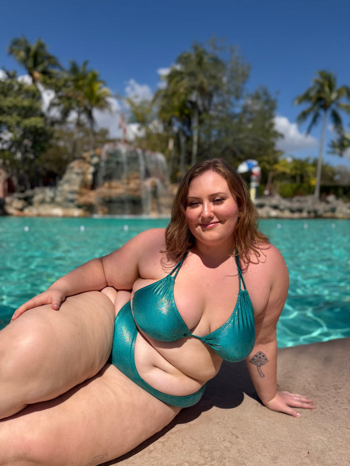 Teal Shimmer Thong Bikini Bottom