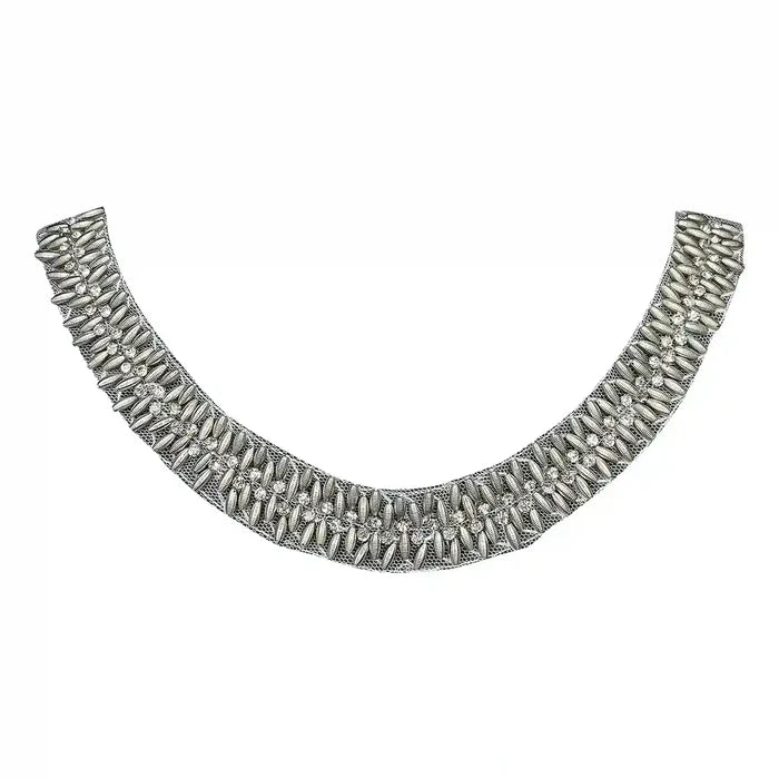 Textured Silver Beaded Round Neckline