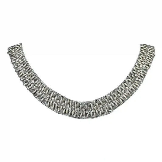 Textured Silver Beaded Round Neckline