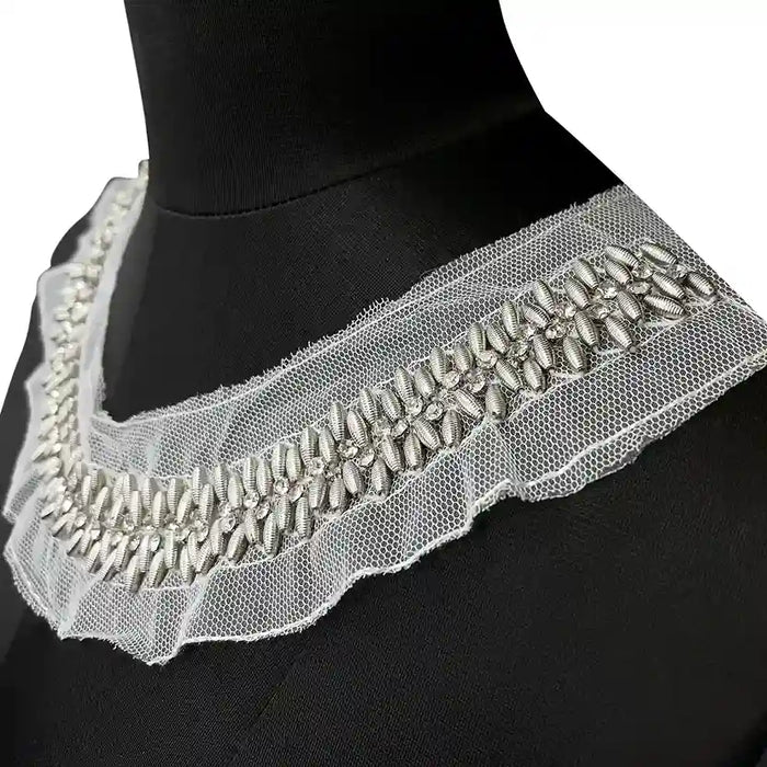 Textured Silver Beaded Round Neckline