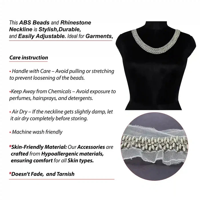 Textured Silver Beaded Round Neckline