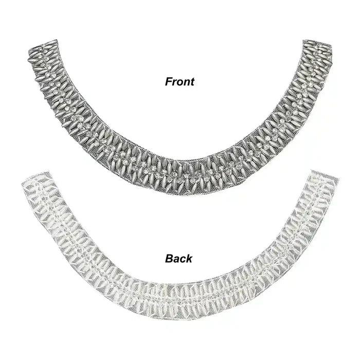 Textured Silver Beaded Round Neckline