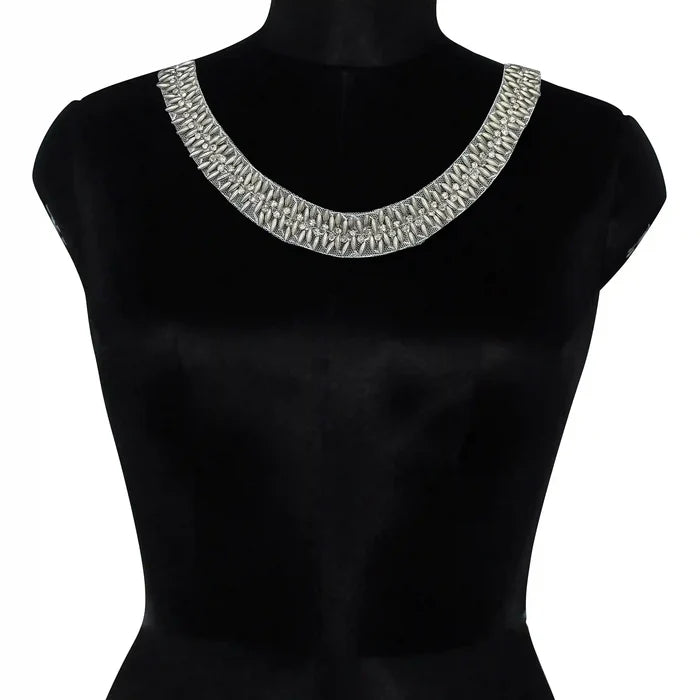 Textured Silver Beaded Round Neckline