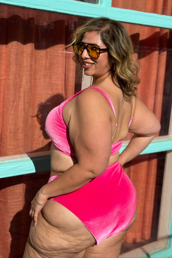 Tickle Me Pink Velvet French Cut Bikini Bottom