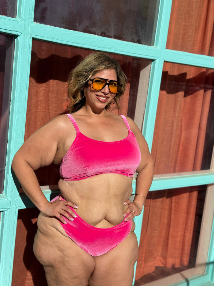 Tickle Me Pink Velvet French Cut Bikini Bottom