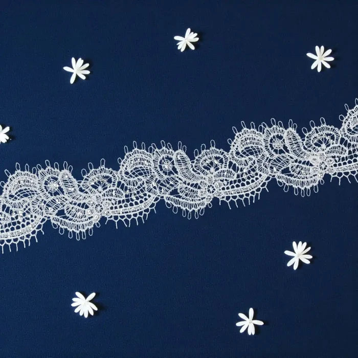 Timeless Decorative Floral Border White Lace | Width 5.5cm (2.2 inches) 55mm | SKU-FML-27