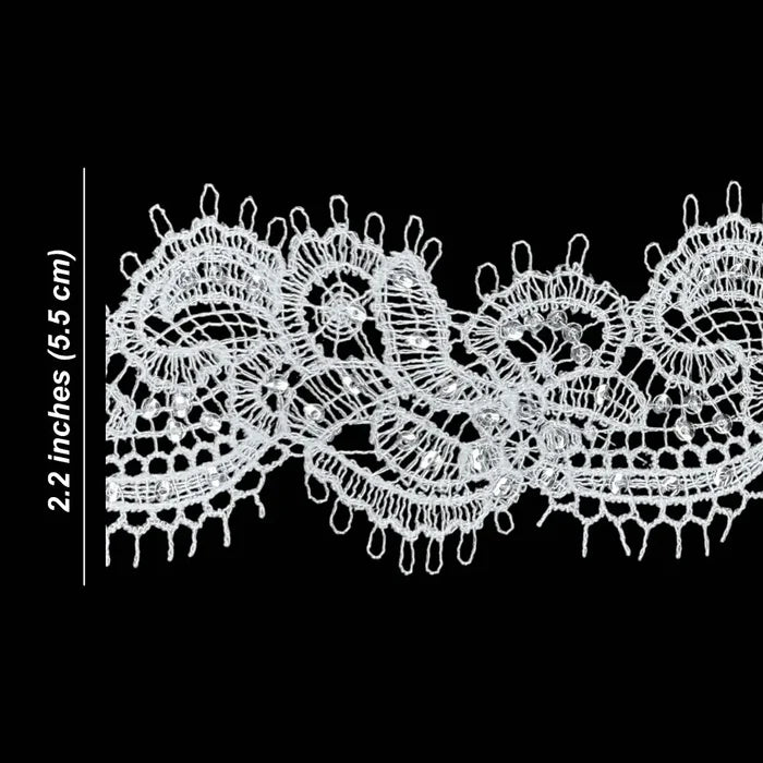 Timeless Decorative Floral Border White Lace | Width 5.5cm (2.2 inches) 55mm | SKU-FML-27