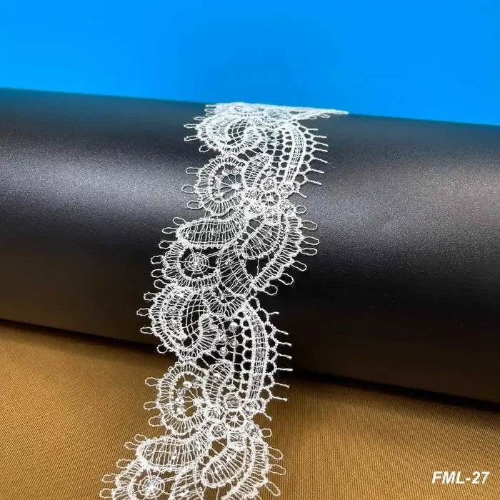 Timeless Decorative Floral Border White Lace | Width 5.5cm (2.2 inches) 55mm | SKU-FML-27