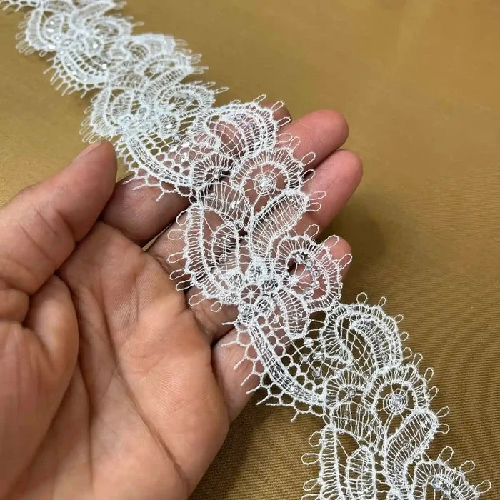 Timeless Decorative Floral Border White Lace | Width 5.5cm (2.2 inches) 55mm | SKU-FML-27