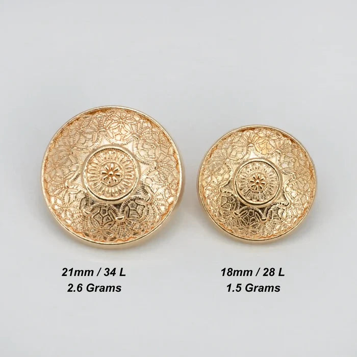 Traditional Gold Finish Metal Button | 18mm (28L)  & 21mm (34L)