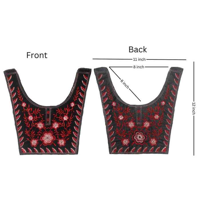 Front and Back Tribal Tapestry inspired embroidered ethnic neckline by Ani Accessories with detailed patterns and premium finish for apparel