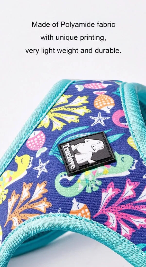TrueLove Floral Print Mesh Dog Harness TLH3016- Blue Atoll - Dog.Dog.Cat.