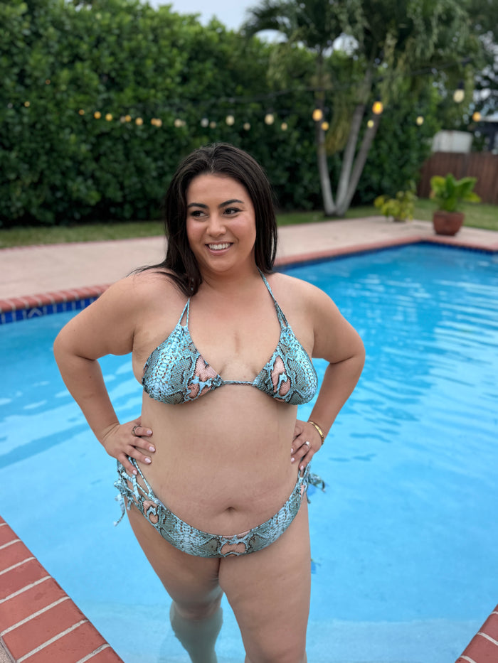 Turquoise Snake Triangle Bikini Top