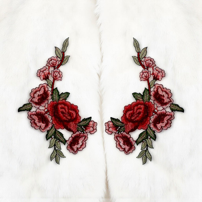 Pair of Embroidered Flower Patches by Ani Accessories, elegant floral design for women’s fashion, bags, and DIY use