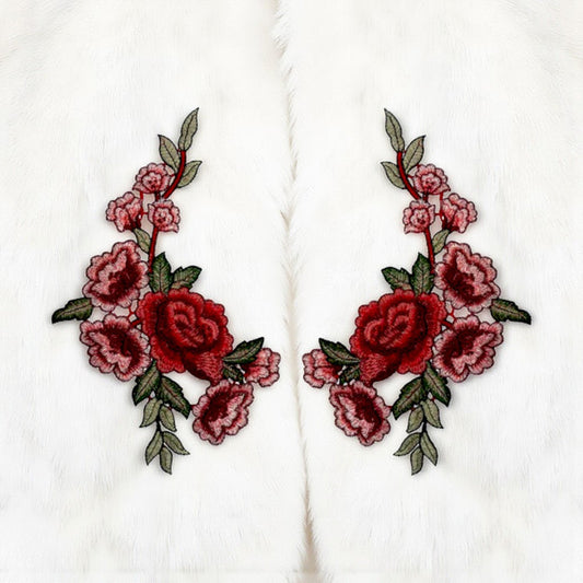 Pair of Embroidered Flower Patches by Ani Accessories, elegant floral design for women’s fashion, bags, and DIY use
