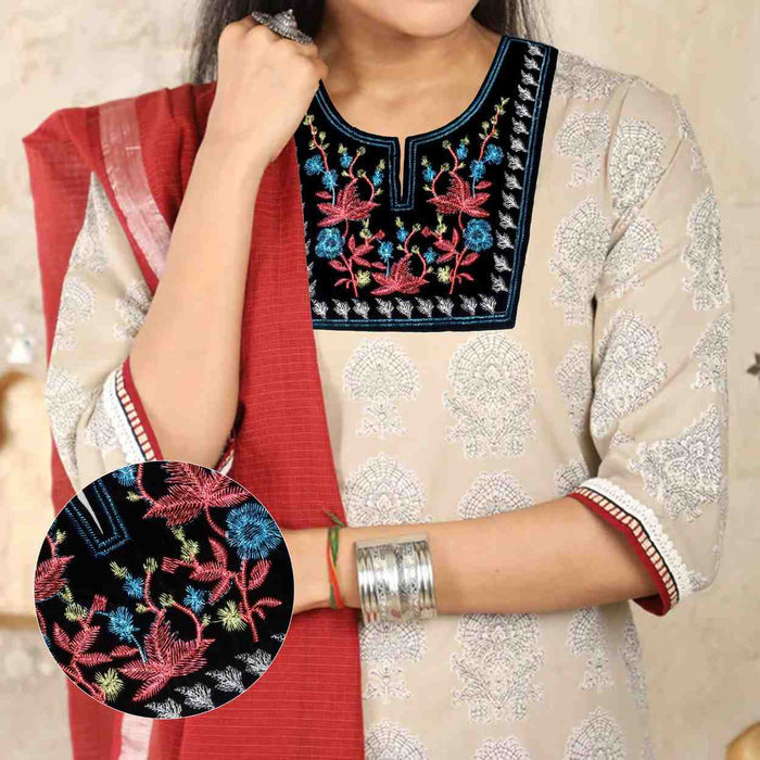 Elegant U Shape embroidered neckline from Ani Accessories showcasing fine embroidery, graceful curves and refined artisanal finish