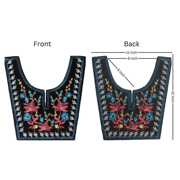 Front and Back Stylish U Shape embroidered neckline by Ani Accessories displaying detailed thread embroidery and timeless ethnic craftsmanship
