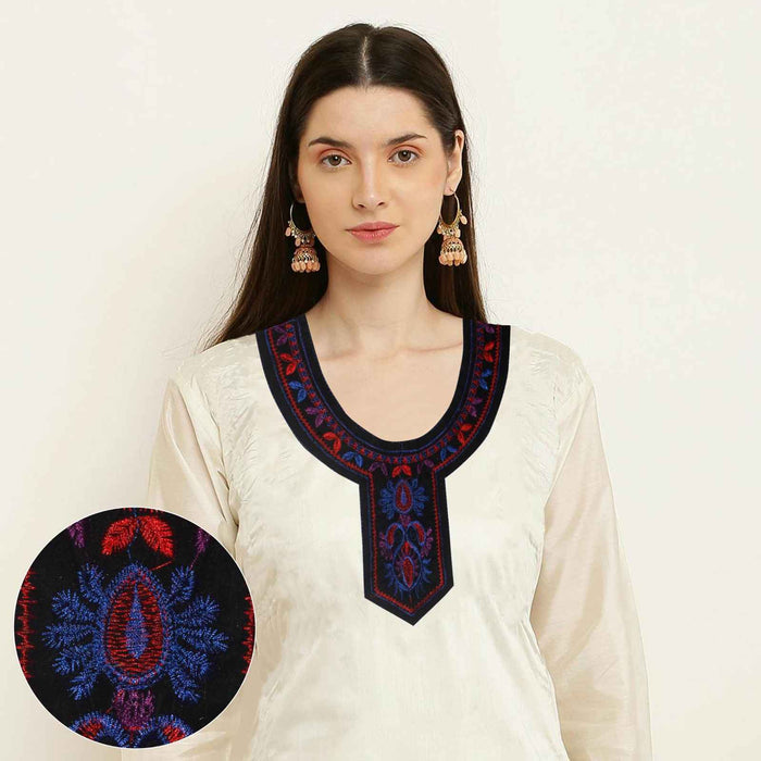 Elegant U shape vibrant color scoop neckline with detailed embroidery for dresses Ani Accessories Design