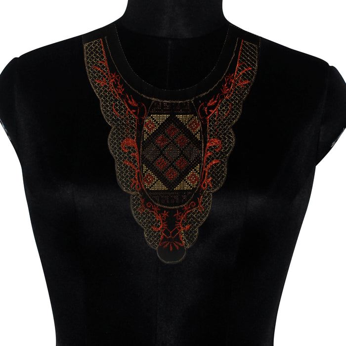 U Shape Vibrant Red Yoke  Scoop Neckline