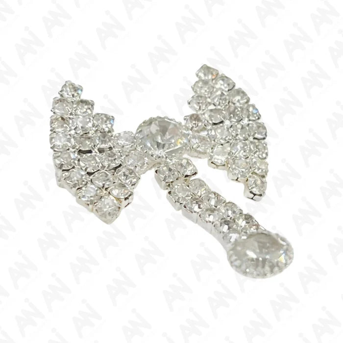 Unisex Rhine Stone Bow Brooch for Occasion in Silver with Sparkling Rhinestones