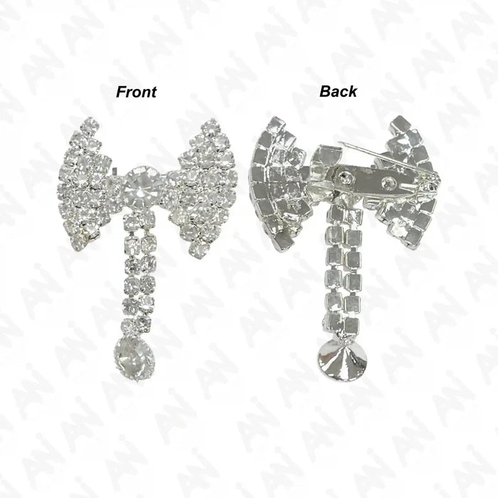 Unisex Rhine Stone Bow Brooch for Occasion featuring sparkly rhinestones on front and secure clasp on back