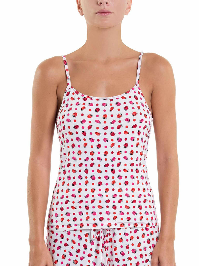 Unwind Cami Do Or Dot - White Ladybug Print Lounge Camisole Front View On Model | Hanky Panky