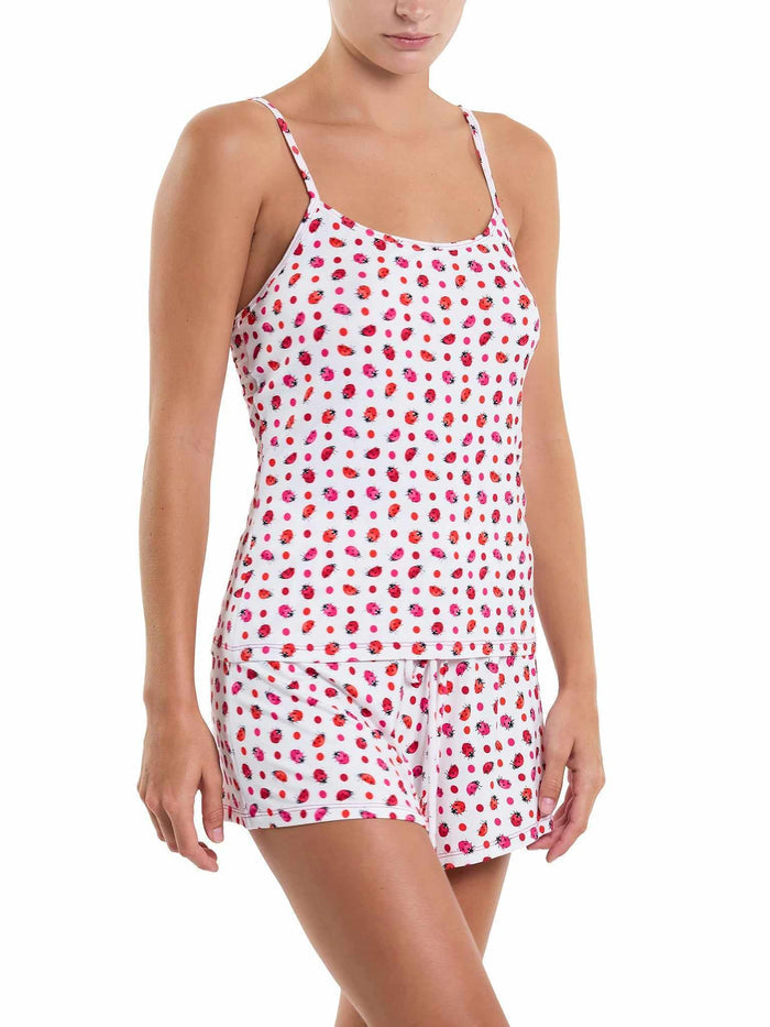 Unwind Cami Do Or Dot - White Ladybug Print Lounge Cami with Matching Shorts Side View | Hanky Panky