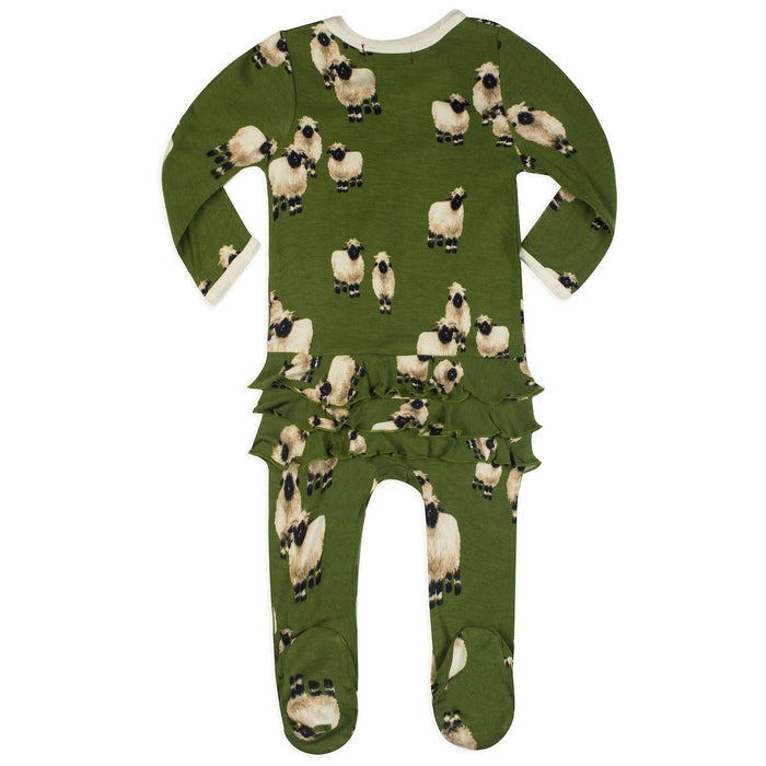 Valais Sheep Bamboo Ruffle Zipper Footed Romper - Babies in Bloom