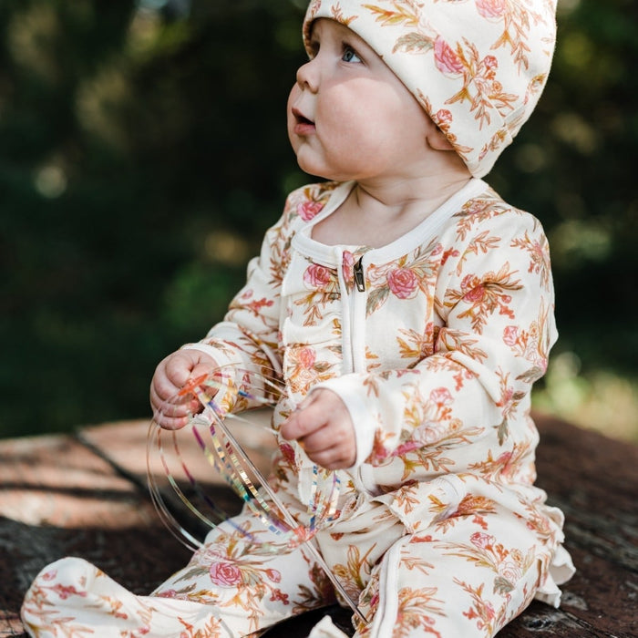 Valais Sheep Bamboo Ruffle Zipper Footed Romper - Babies in Bloom