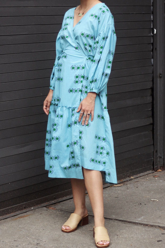 Veena Wrap Dress in Mangrove with Slip