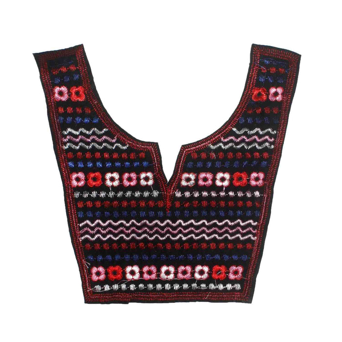 Vibrant red embroidered neckline with rich detailing, bold ethnic yoke for designer kurtis and dresses