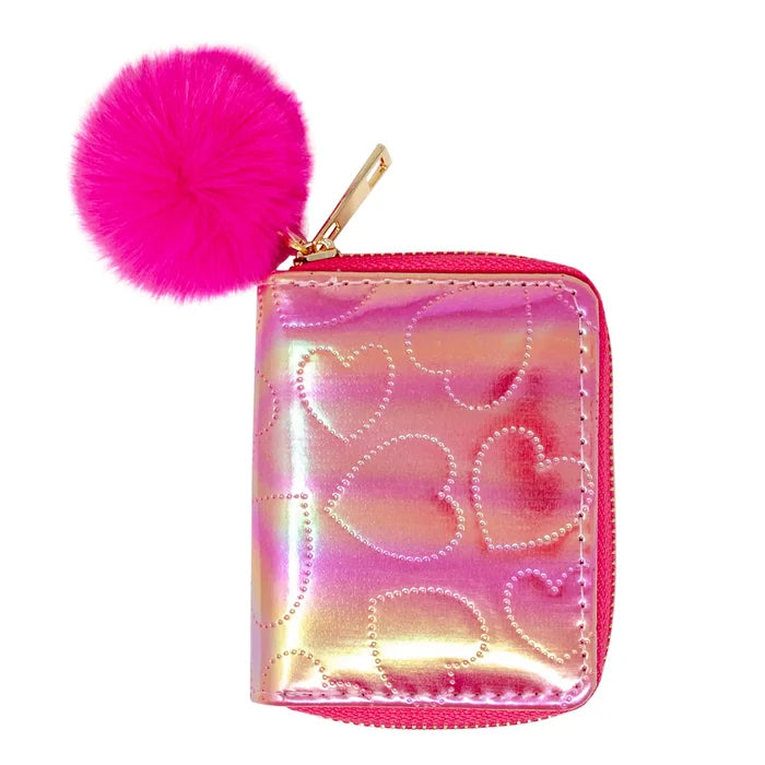 Wallet - Shiny Dotted Hearts - Hot Pink