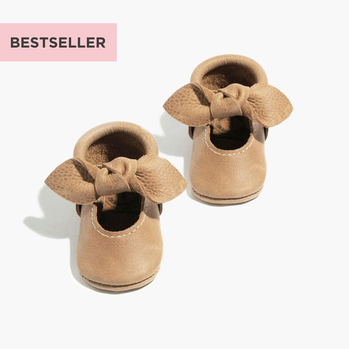 Weathered Brown Knotted Bow Baby Shoe - Babies in Bloom
