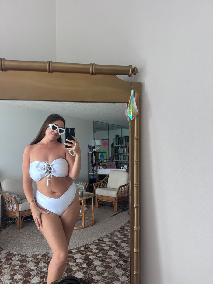 Whipped White Glitter Bandeau Bikini Top