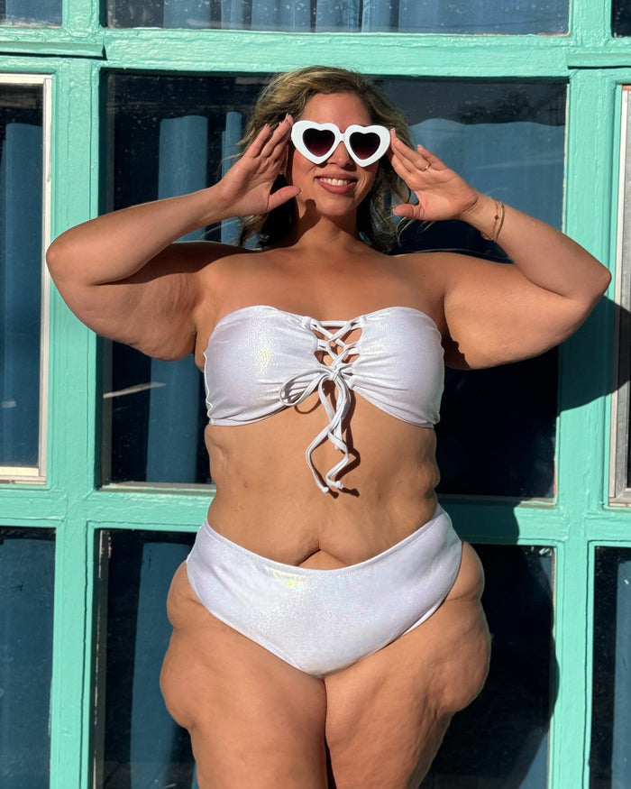 Whipped White Glitter Bandeau Bikini Top