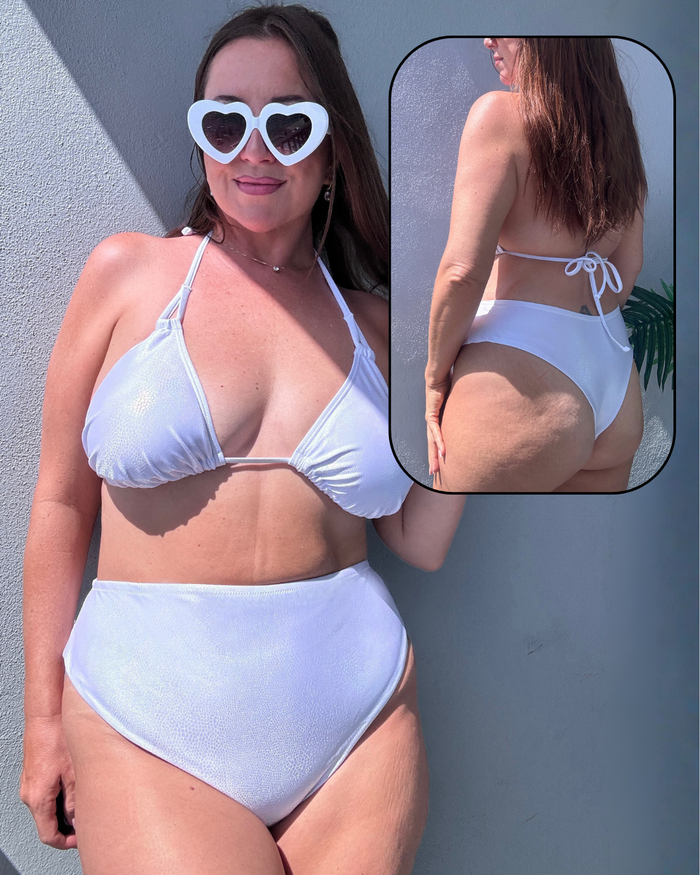 Whipped White Glitter High Waist Cheeky Bikini Bottom