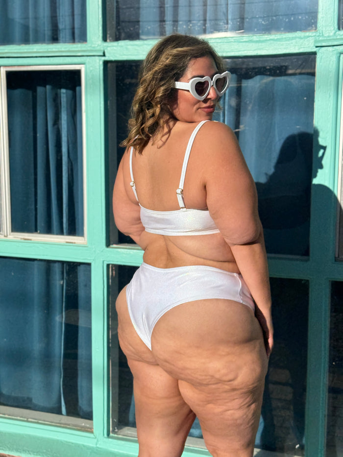 Whipped White Glitter High Waist Cheeky Bikini Bottom