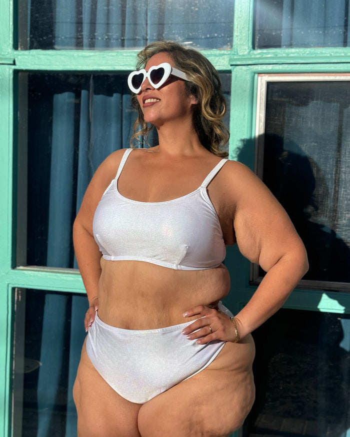 Whipped White Glitter Scoop Bikini Top