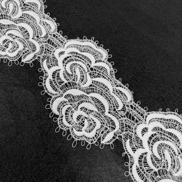 White Floral with Rose Pattern Lace | Width 9.6cm (3.8 inches) 96mm | SKU-FML-12